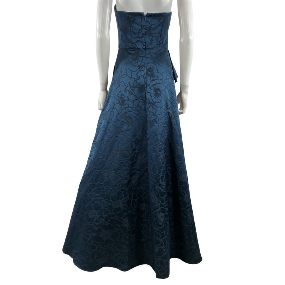 Ml Monique Lhuillier Elegant Blue Sea Floral Jacquard Ballgown Size 2 - Picture 3 of 4